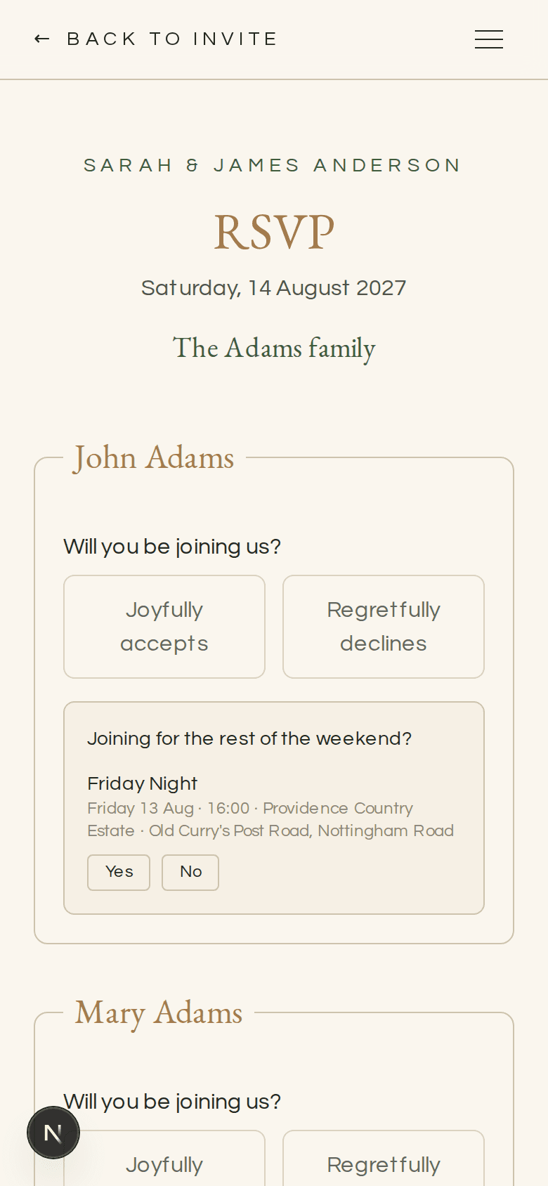 The two-tap RSVP page